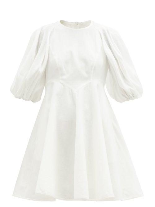 Matchesfashion.com Zimmermann - Puff-sleeve Linen Mini Dress - Womens - White