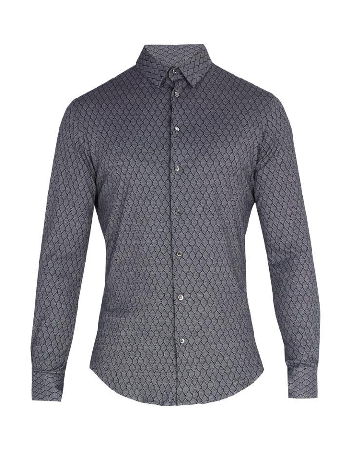 Giorgio Armani Single-cuff Diamond-print Cotton Shirt