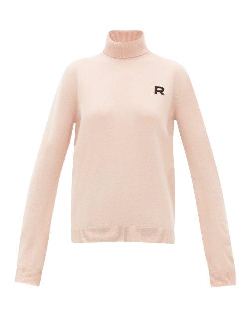 Matchesfashion.com Rochas - Logo Appliqu Roll Neck Cashmere Sweater - Womens - Light Pink