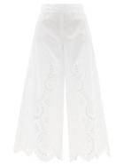 Ladies Rtw Valentino - Sangallo-embroidered Wide-leg Cotton Trousers - Womens - White