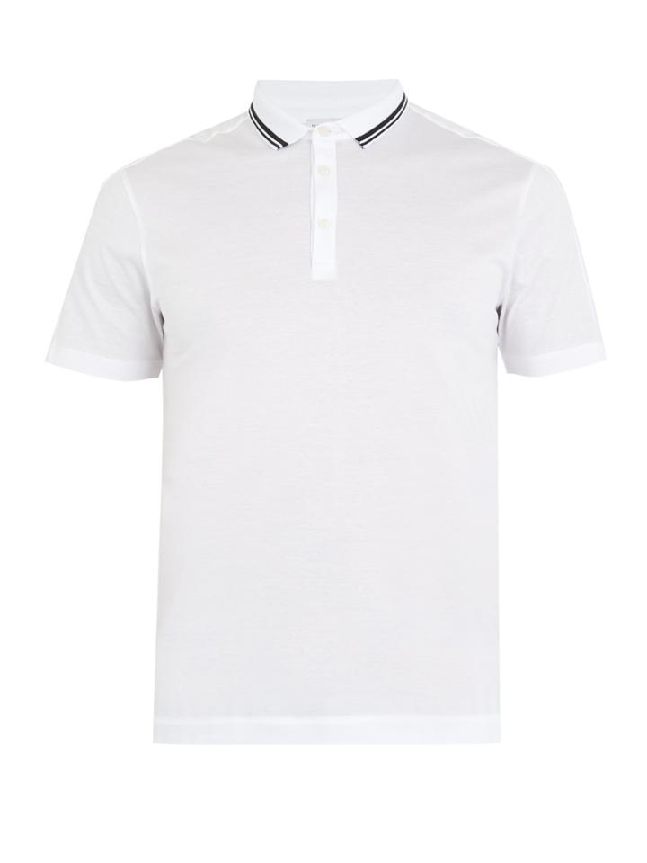 Dan Ward Striped-collar Cotton-jersey Polo Shirt