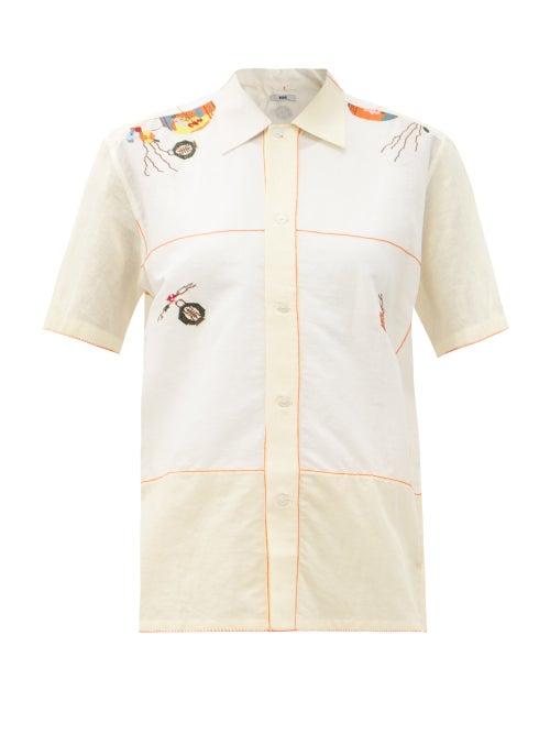 Matchesfashion.com Bode - Lantern Embroidered Linen-blend Shirt - Womens - Yellow White