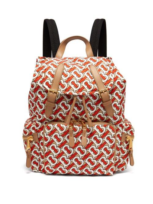 Matchesfashion.com Burberry - Tb Print Leather Trimmed Backpack - Womens - Red Multi