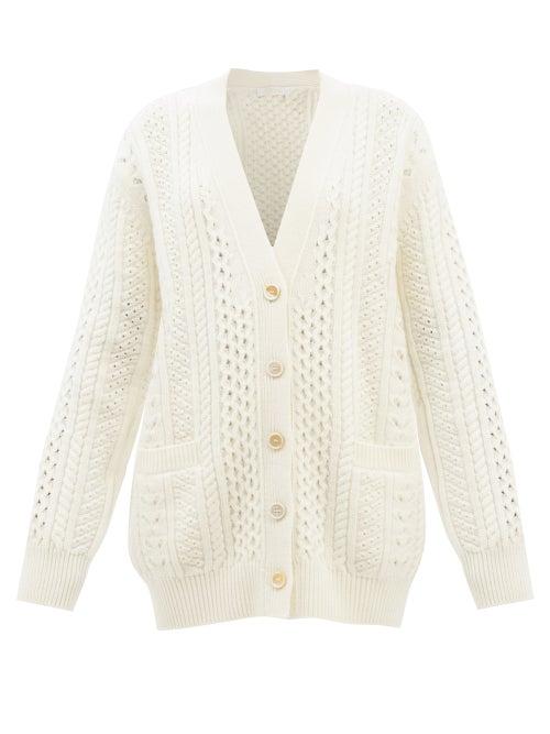 Chlo - Cabled Wool-blend Longline Cardigan - Womens - Cream