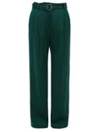 Matchesfashion.com Sies Marjan - Blanche Topstitched Wool Wide Leg Trousers - Womens - Dark Green