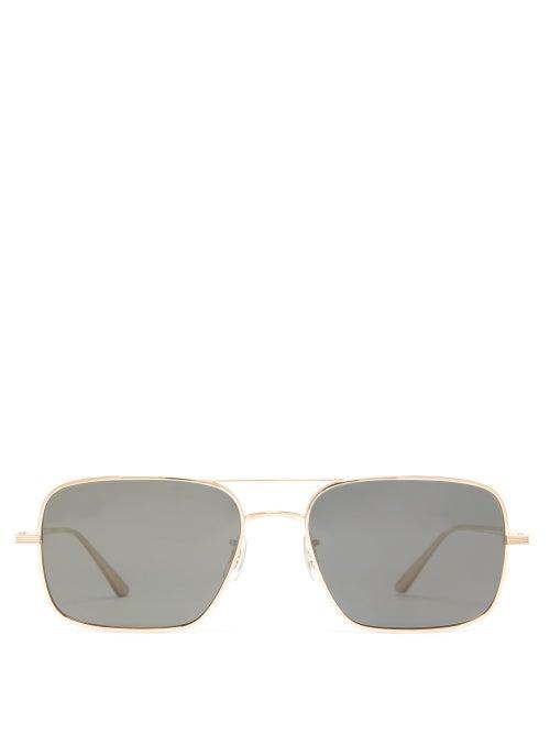 Matchesfashion.com Oliver Peoples - X The Row Victory Square Titanium Sunglasses - Mens - Gold
