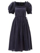 Matchesfashion.com Horror Vacui - Laura Scalloped Swiss-dot Cotton Midi Dress - Womens - Navy
