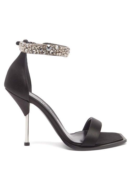 Alexander Mcqueen - Crystal-strap Satin Stiletto Sandals - Womens - Black