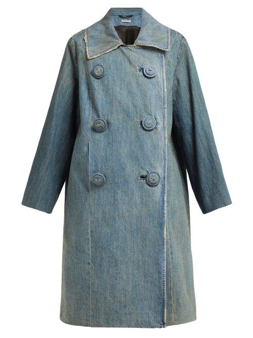 Matchesfashion.com Miu Miu - Double Breasted Denim Coat - Womens - Denim