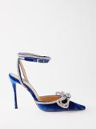 Mach & Mach - Double Bow 110 Crystal And Velvet Pumps - Womens - Dark Blue