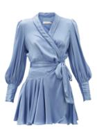 Matchesfashion.com Zimmermann - Belted Silk-charmeuse Wrap Dress - Womens - Light Blue