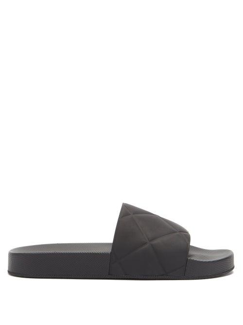 Ladies Shoes Bottega Veneta - Intrecciato-debossed Matte-rubber Slides - Womens - Black