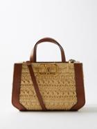 Valentino Garavani - V-logo Small Leather-trimmed Faux-raffia Tote Bag - Womens - Tan White