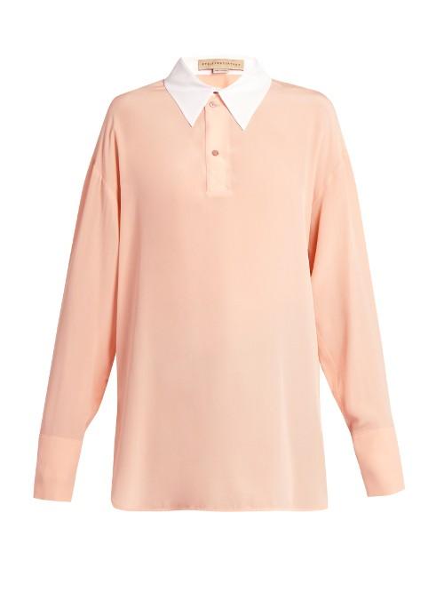 Stella Mccartney Contrast Collar Silk-crepe Blouse