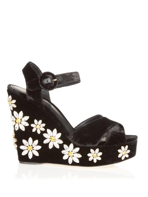 Dolce & Gabbana Daisy Crystal-embellished Velvet Wedges