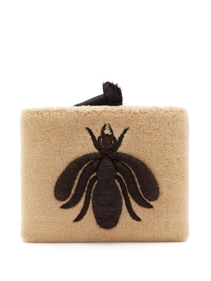 Sanayi 313 Ragno Embroidered Shearling Clutch