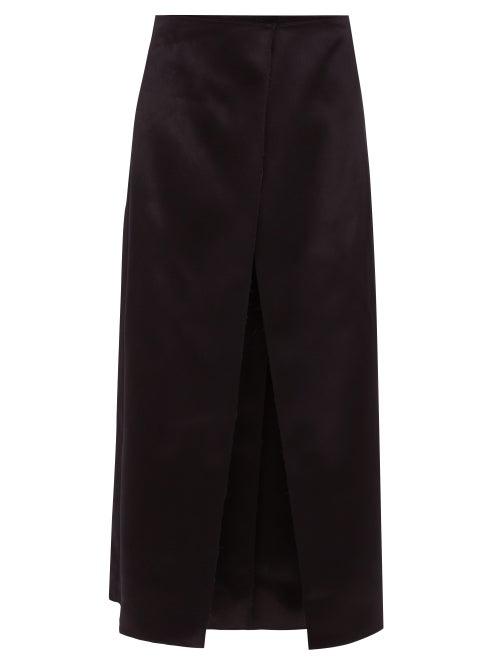 Matchesfashion.com The Row - Okif Bonded Hammered-satin Ruffled Midi Skirt - Womens - Black Blue