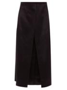 Matchesfashion.com The Row - Okif Bonded Hammered-satin Ruffled Midi Skirt - Womens - Black Blue