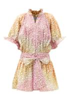Matchesfashion.com Juliet Dunn - Snow-leopard Tie-dye Belted Cotton Mini Dress - Womens - Pink Print