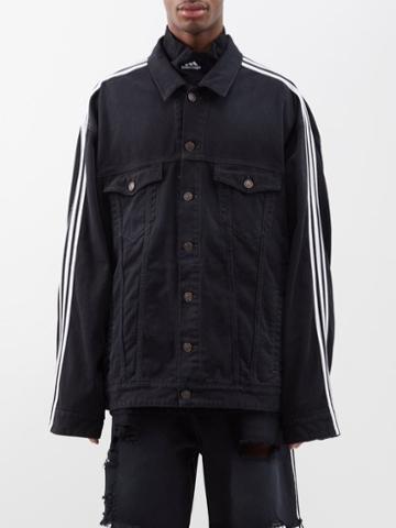 Balenciaga - X Adidas Three-stripe Oversized Denim Jacket - Mens - Black