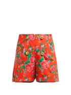 Matchesfashion.com Rhode - Reese Floral Print High Waist Cotton Shorts - Womens - Red Print