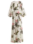 Andrew Gn Blossom-print Puff-sleeved Silk Gown
