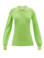 Roksanda - Juliana Lantern-sleeve Ribbed Polo Sweater - Womens - Green