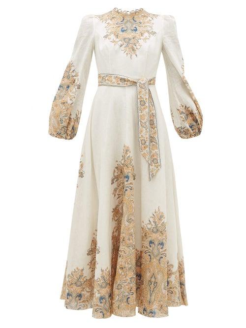 Matchesfashion.com Zimmermann - Freja Paisley-print Linen Dress - Womens - White Print