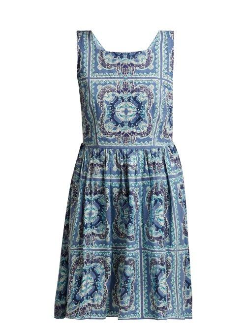 Matchesfashion.com Le Sirenuse, Positano - Audrie Aretusa Print Cotton Mini Dress - Womens - Blue Print