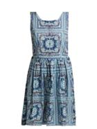Matchesfashion.com Le Sirenuse, Positano - Audrie Aretusa Print Cotton Mini Dress - Womens - Blue Print