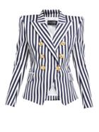 Matchesfashion.com Balmain - Striped Double Breasted Cotton Blazer - Womens - Navy White