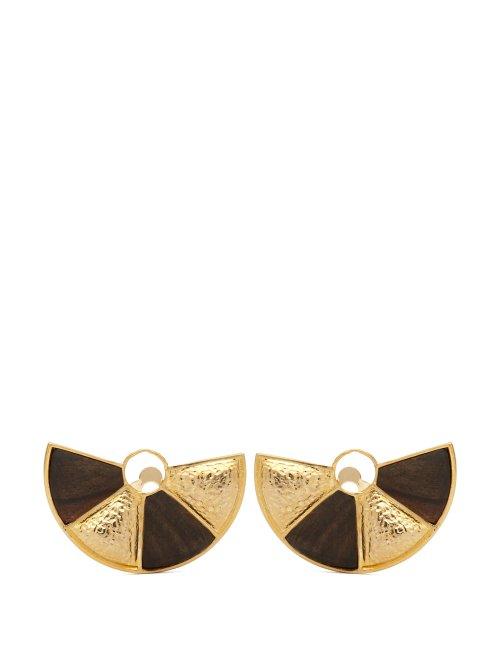 Matchesfashion.com Joelle Kharrat - Peacock Wood And Gold Plated Brass Earrings - Womens - Brown