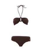 Matchesfashion.com Adriana Degreas - Ring-embellished Halter-neck Bandeau Bikini - Womens - Brown