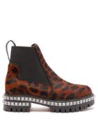 Matchesfashion.com Christian Louboutin - By The River Studded Leopard Print Calf Hair Boots - Womens - Leopard