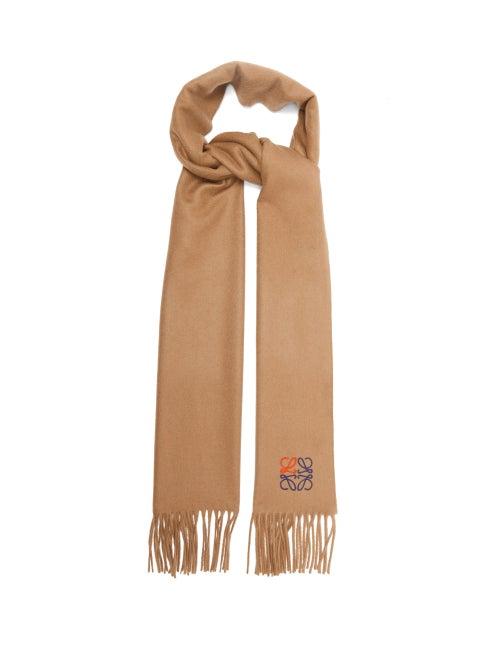 Ladies Accessories Loewe - Anagram-embroidered Cashmere Scarf - Womens - Camel