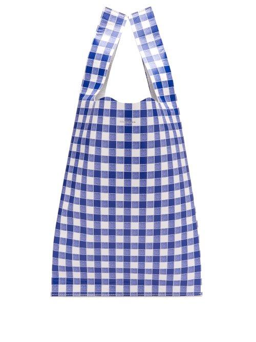Matchesfashion.com Balenciaga - Supermarket Arena Check Leather Tote - Womens - Blue White