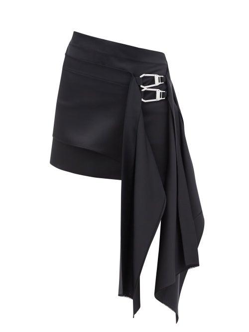 Ladies Rtw The Attico - Draped Buckle Wool-blend Mini Skirt - Womens - Black