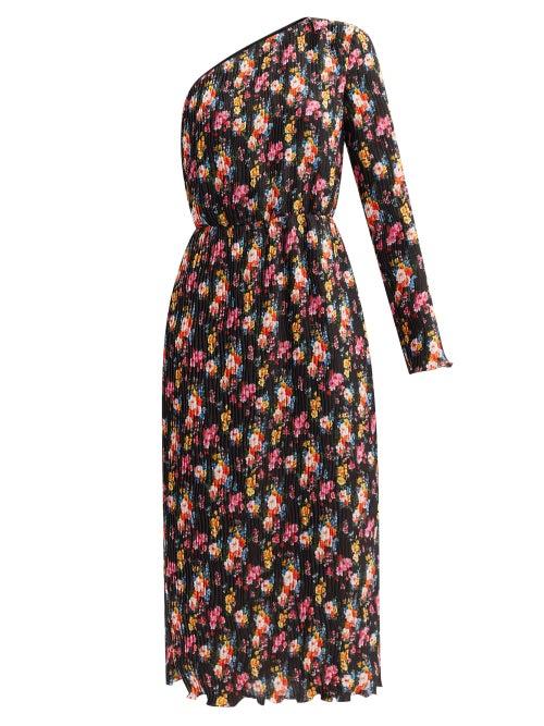 Matchesfashion.com Msgm - One-shoulder Floral-print Pliss Midi Skirt Dress - Womens - White Multi