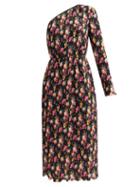 Matchesfashion.com Msgm - One-shoulder Floral-print Pliss Midi Skirt Dress - Womens - White Multi