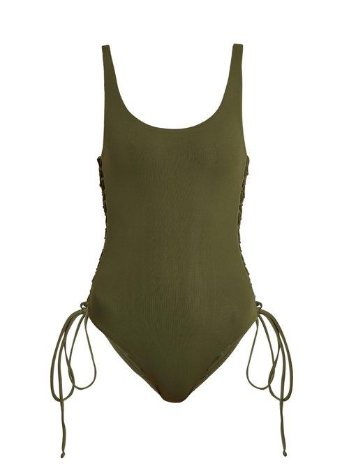 Matchesfashion.com Melissa Odabash - Cuba Lace Side Scoop Neck Swimsuit - Womens - Khaki