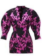 Matchesfashion.com Elzinga - Metallic Floral-jacquard Balloon-sleeve Mini Dress - Womens - Black Pink