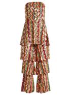 Matchesfashion.com Osman - Tamina Strapless Sequined Jumpsuit - Womens - Multi
