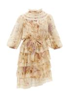 Matchesfashion.com Zimmermann - Sabotage Lace Trimmed Floral Print Silk Mini Dress - Womens - Cream Print