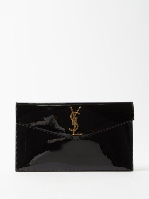 Saint Laurent - Uptown Ysl-plaque Patent-leather Clutch Bag - Womens - Black