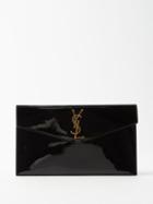 Saint Laurent - Uptown Ysl-plaque Patent-leather Clutch Bag - Womens - Black