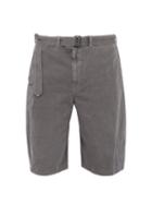 Matchesfashion.com Lemaire - Belted Straight Leg Cotton And Linen Blend Shorts - Mens - Grey
