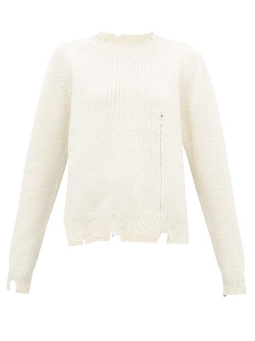Matchesfashion.com Maison Margiela - Distressed Wool Sweater - Womens - Ivory