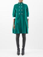Batsheva - Beray Cotton-velvet Coat Dress - Womens - Dark Green