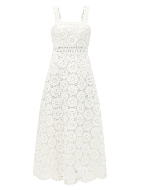 Matchesfashion.com Zimmermann - Bells Linen-blend Guipure-lace Midi Dress - Womens - Ivory