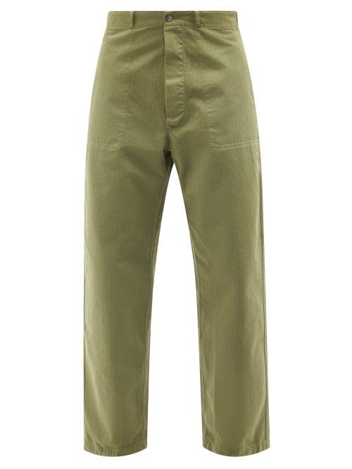 L.e.j - Pat A Cake Cotton-herringbone Trousers - Mens - Khaki